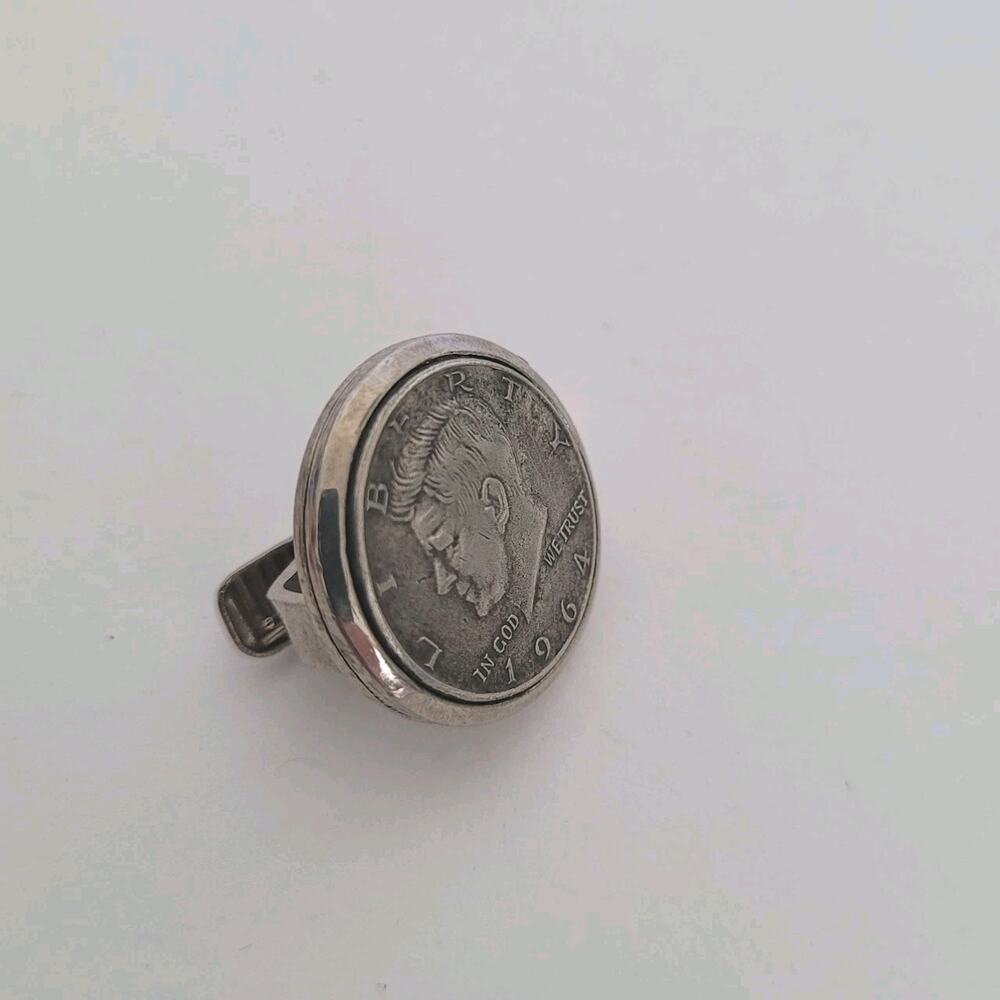 Mini Replica 64 Kennedy Half Dollar Button Pin Clasp Silver Lucky Locket Pillbox
